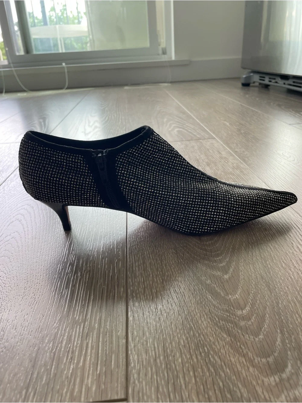 Zara Black Crystal-Embellished Pointed Kitten Heel Bootie - Picture 5 of 8